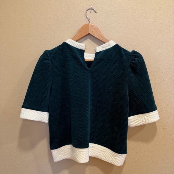 Anthropologie THML Green White Christmas Holiday Sweater Top Small - Picture 5 of 12